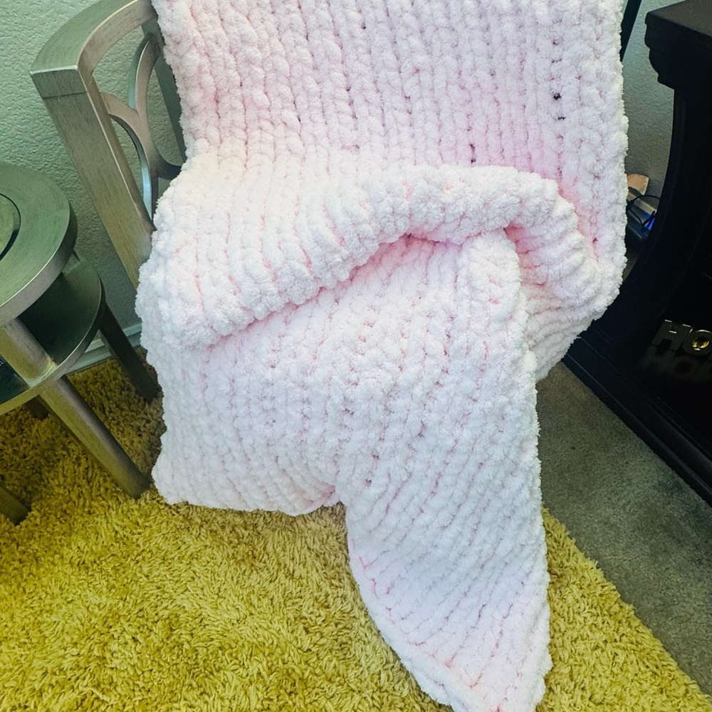 Soft Pink Hand Crochet Throw Blanket